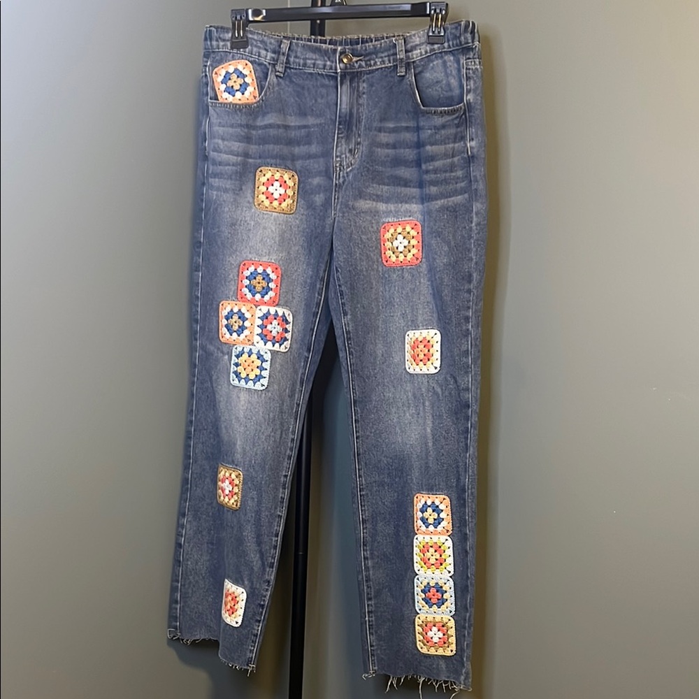 Oli & Hali Crochet Granny Square Patch Jeans